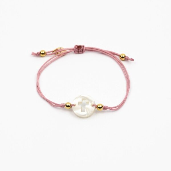Pulsera Hilo Cruz Rosa