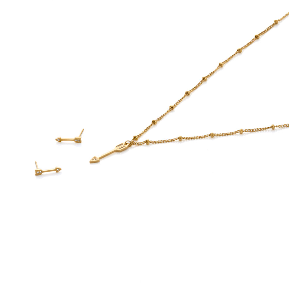 set colgante y pendiente flecha dorado set colgante y pendiente flecha dorado