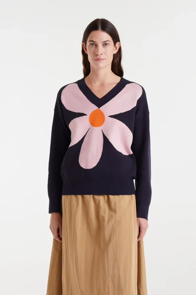 jersey punto navy blue flower