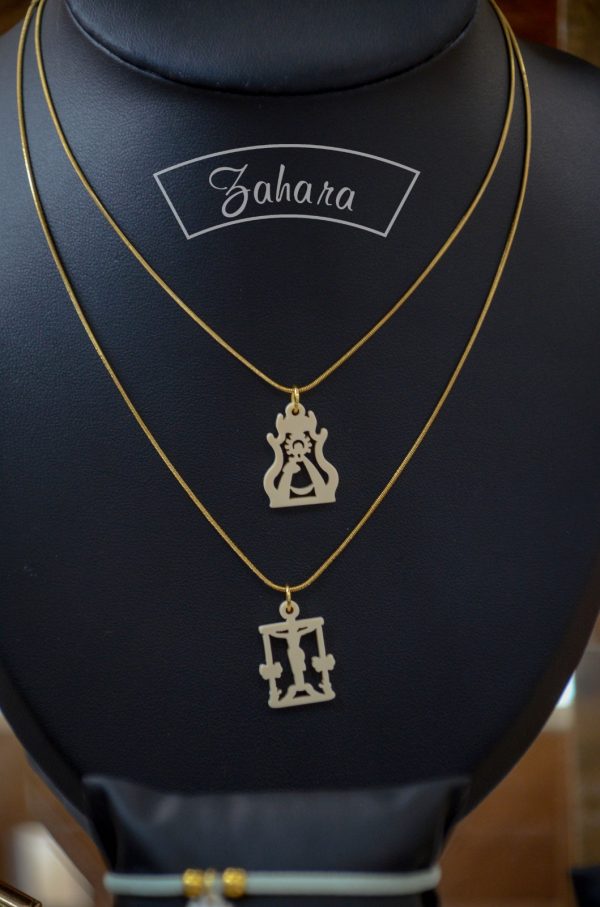 GARGANTILLA BEIGE CRISTO Y VIRGEN