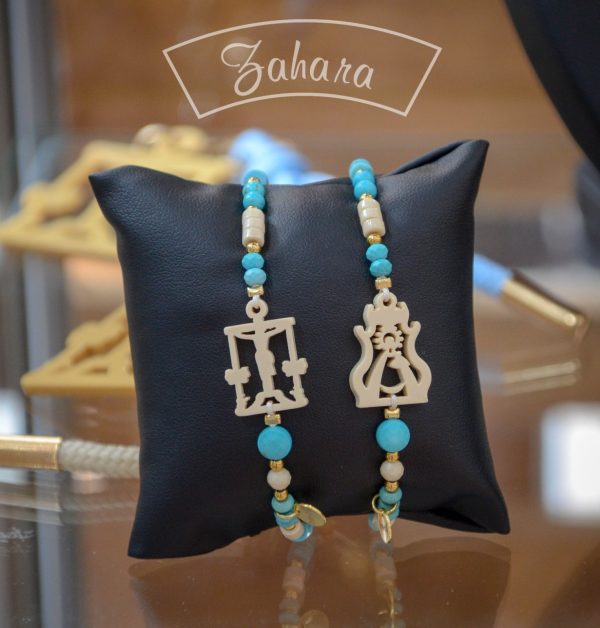 PULSERA TURQUESA CRISTO Y VIRGEN